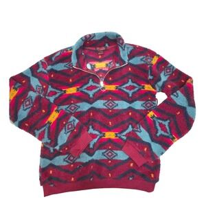 Rock and Roll Denim Womens XL Aztec Sherpa Quarter Zip Pullover Burgundy